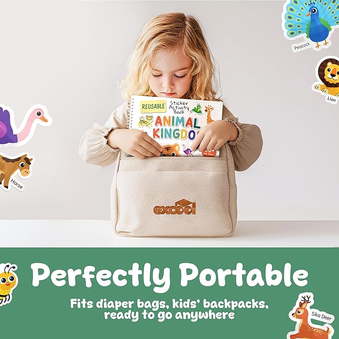 Excool Jelly Stickers for Toddlers - Waterproof Reusable Sticker Book for Kids, Easy to Clean Removable Animal Stickers for Kids, Reusable Sticker Books for Toddlers