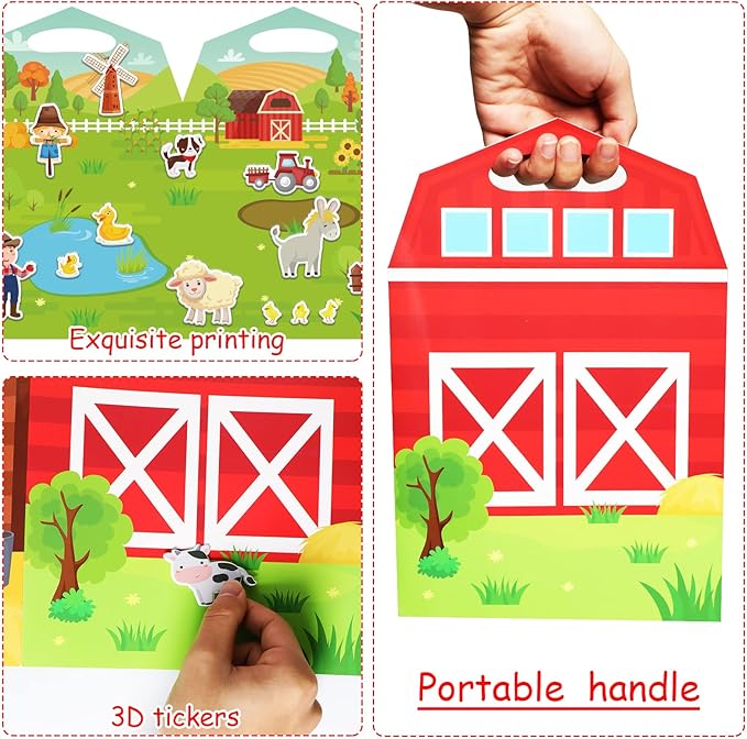 3D Farm Animals Puffy Sticker Book for Kids Window Thick Gel Clings Decals Stickers 100 Pcs Removable and Reusable Toys Gifts for Toddlers Home Car Classroom Nursery Farm Party Supplies Decorations