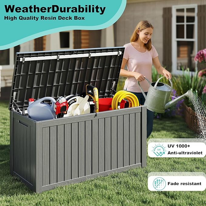 150Gal Outdoor Deck Box Waterproof, Lager Patio Storage Box Indoor and Outdoor Use, Lockable Resin Storage Bin for Patio Furniture Cushions Garden Tools, Package Delivery,UV Resistant-Black