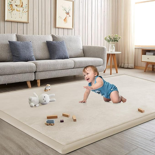 Baby Play Mat for Floor Tummy Time Mat Nursery Muscle Area Rug Playroom Rug Tatami 47"*47" Memory Foam 1.3" Thick Crawling For Babies,Toddlers, Infants, Kids,Floor(Beige)