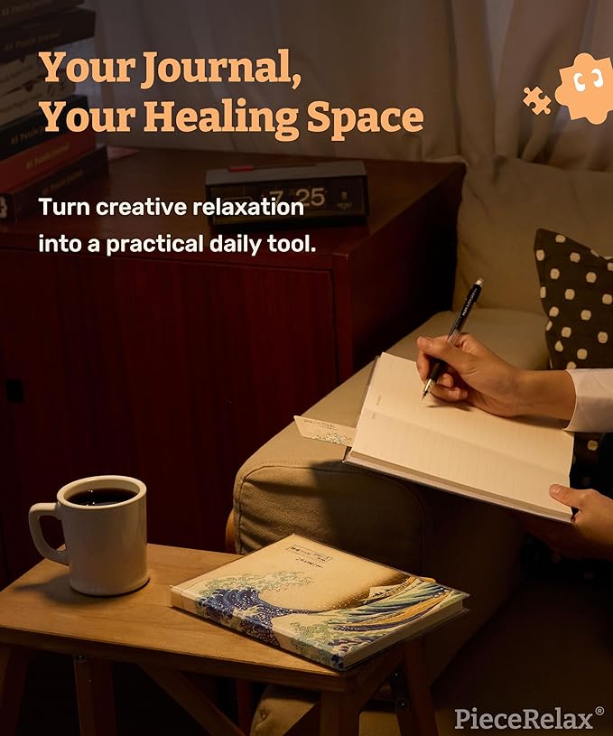 PieceRelax A5 Puzzle Journal 329 Plastic Pieces for Adults - Katsushika Hokusai - The Great Wave - Book Cover & Notebook, Unique Puzzle Gift, Jigsaw Artwork [YA1066]