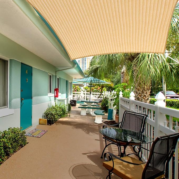 Eden's Decor Straight Flat-Edged Sun Shade Sail Rectangular 12' x 16' Beige UV-Blocking Outdoor Canopy Fabric Cloth Awning for Pergola Patio Garden Backyard Custom Size