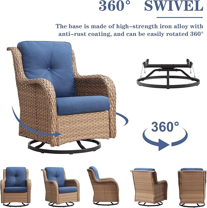 4 Pieces Patio Furniture Sets, Wicker Patio Swivel Glider Chair with Ottomans, Outdoor Furniture Set for Outside Porch, Deck, Balcony, Garden, Yellow