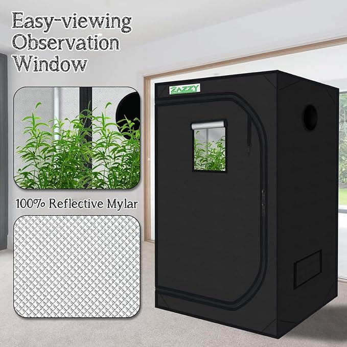 zazzy Grow Tent, 60"x60"x78" Hydroponic Grow Tents Heavy Duty Dark Room Grow Tent Reflective Mylar Grow Tent with Window & Floor Tray for Indoor Plant Growing