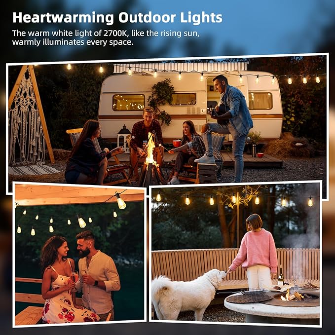 FOOMAN LED Outdoor String Lights, 240FT Outside Waterproof Patio Lights with 120+4 Shatterproof ST38 Edison Bulbs, 2700K Warm White Hanging Light, Dimmable Light for Backyard Garden Bistro Party Cafe