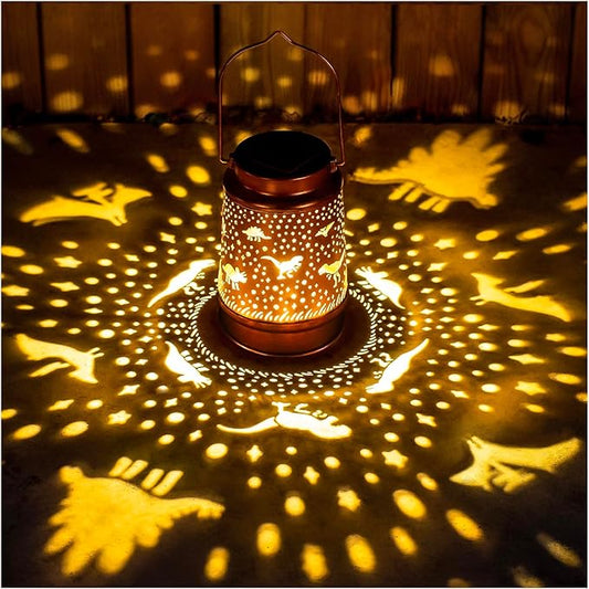 Dinosaur Solar Lanterns Outdoor Waterproof Hanging Solar Lights Dinosaur Gifts for Women Men Metal Decorative LED Dinosaur Lanterns for Garden Decor,Yard,Patio,Lawn,Tabletop,Pathway,Landscape