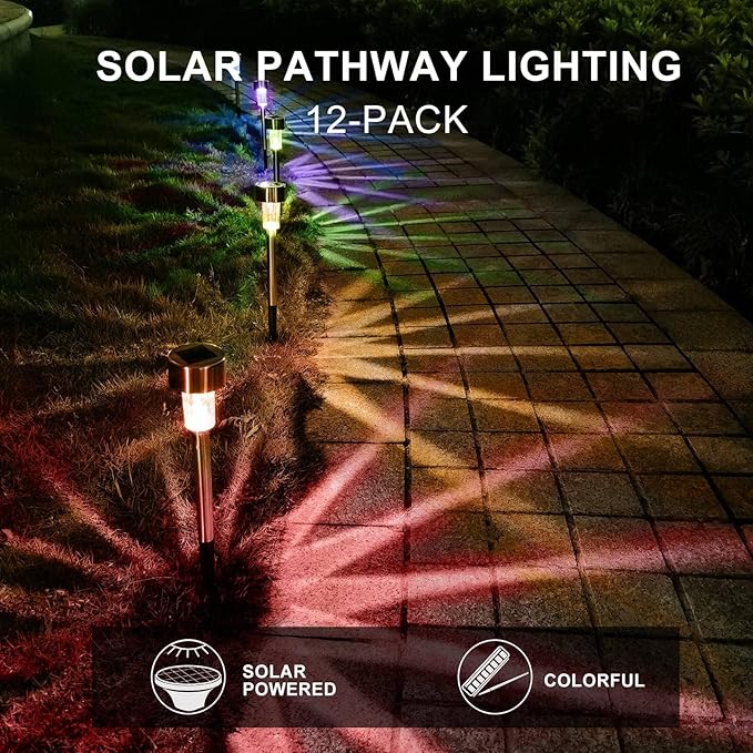 Solar Lights Outdoor Waterproof, Stainless Steel LED Landscape Lighting Outdoor Solar Lights for Outside Solar Garden Lights for Pathway, Walkway, Patio, Yard, Lawn - 16 Pack ( Multicolor )