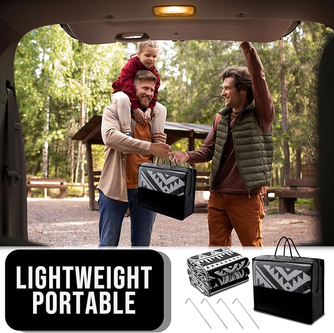 OLANLY Outdoor Rug Waterproof 6x9 ft, Reversible Outdoor Plastic Straw Rug, Boho Patio Rug, Indoor Outdoor Carpet, RV Mat Outside for Patio, Camp, Picnic, Balcony, Deck, Backyard, Black & White