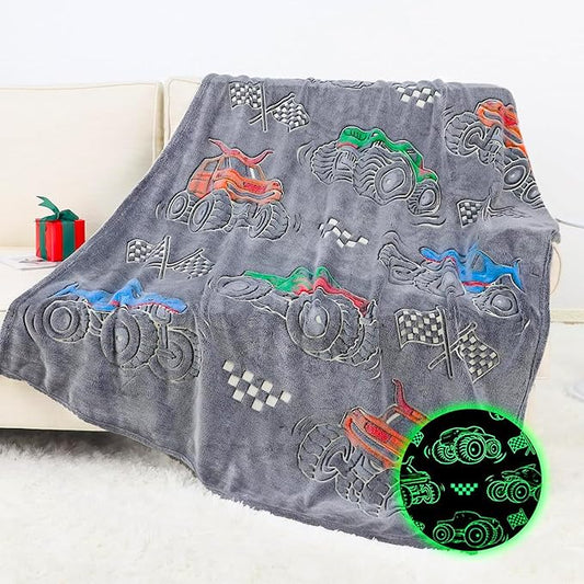 Kids Boys Truck Toys Car Blanket Gifts - Glow in The Dark Fleece Throw Blanket for Couch Bed Sofa Room Decor Birthday Christmas Easter 50" x 60"
