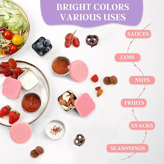 6 PCS Salad Dressing Container to Go,Handy Leakproof Stainless Steel Meal Prep Containers Reusable,Sauce Containers for Lunch Box, Picnics, Travel, Office and Kitchen Storage-1.6oz+2.7oz