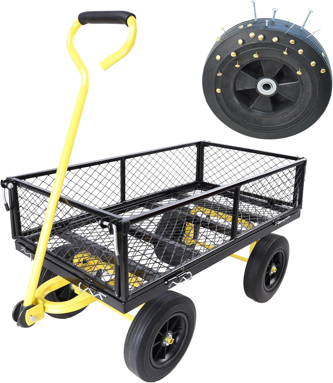 Wagon with Removable Sides - Farm, Warehouse & Garden Dump Cart - Solid Yellow+Black Wheels