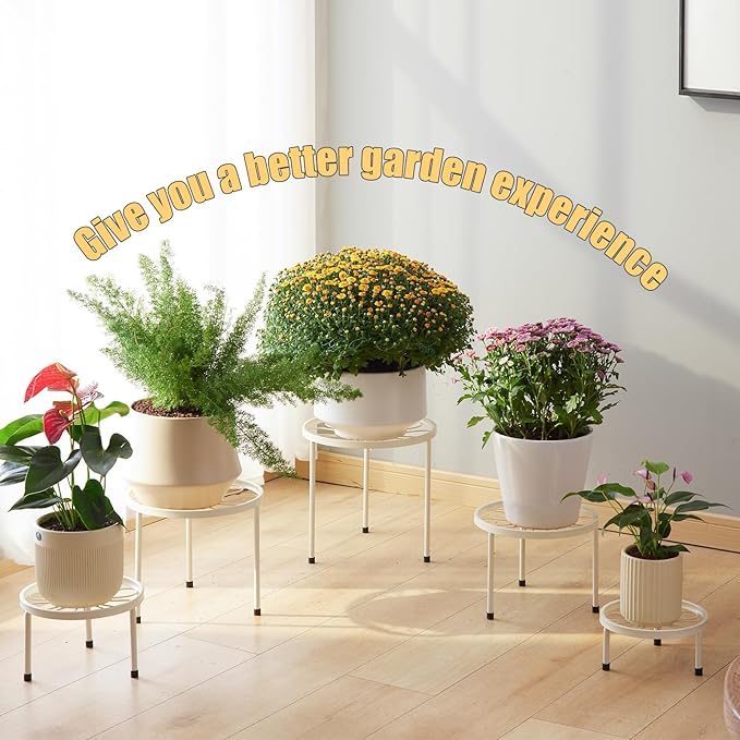 Plant Stand,5 Pack Heavy Duty Flower Pot Stands,Metal Decoration Racks,Round Plant Shelf for Planter Outdoor and indoor (White)