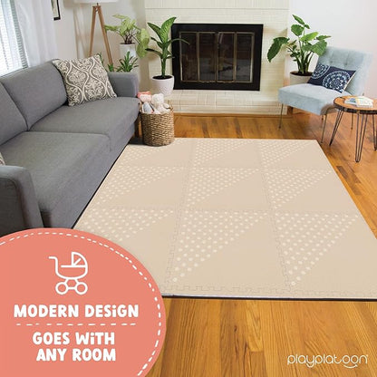 Play Platoon Large Baby Play Mat for Floor 9 Tile 72 x 72 in - Extra-Thick Interlocking Foam Tiles 24 x 24 in - Soft Puzzle Mats for Playroom - Neutral Playmat Rug for Kids - Triangle