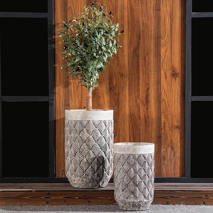 15.5 & 19 inch high Concrete Flower pots Set of 2, The planters for Outdoor Plants with Drainage Hole, Modern Family Outdoor Decor Plant pots, Indoor Plant pots for Home Decor.