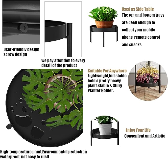 2 Tier Metal Flower Plants Holder, with 2 Removable Display for Indoor or Outdoor,Pot Plant Planter Display (Black 2P)