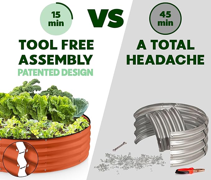 Round Galvanized Raised Garden Bed // 4×4×1 ft Galvanized Raised Garden Beds Outdoor for Gardening, Vegetables, Flowers // Tool-Free Assembly Patent Pending Round Planter (Orange)