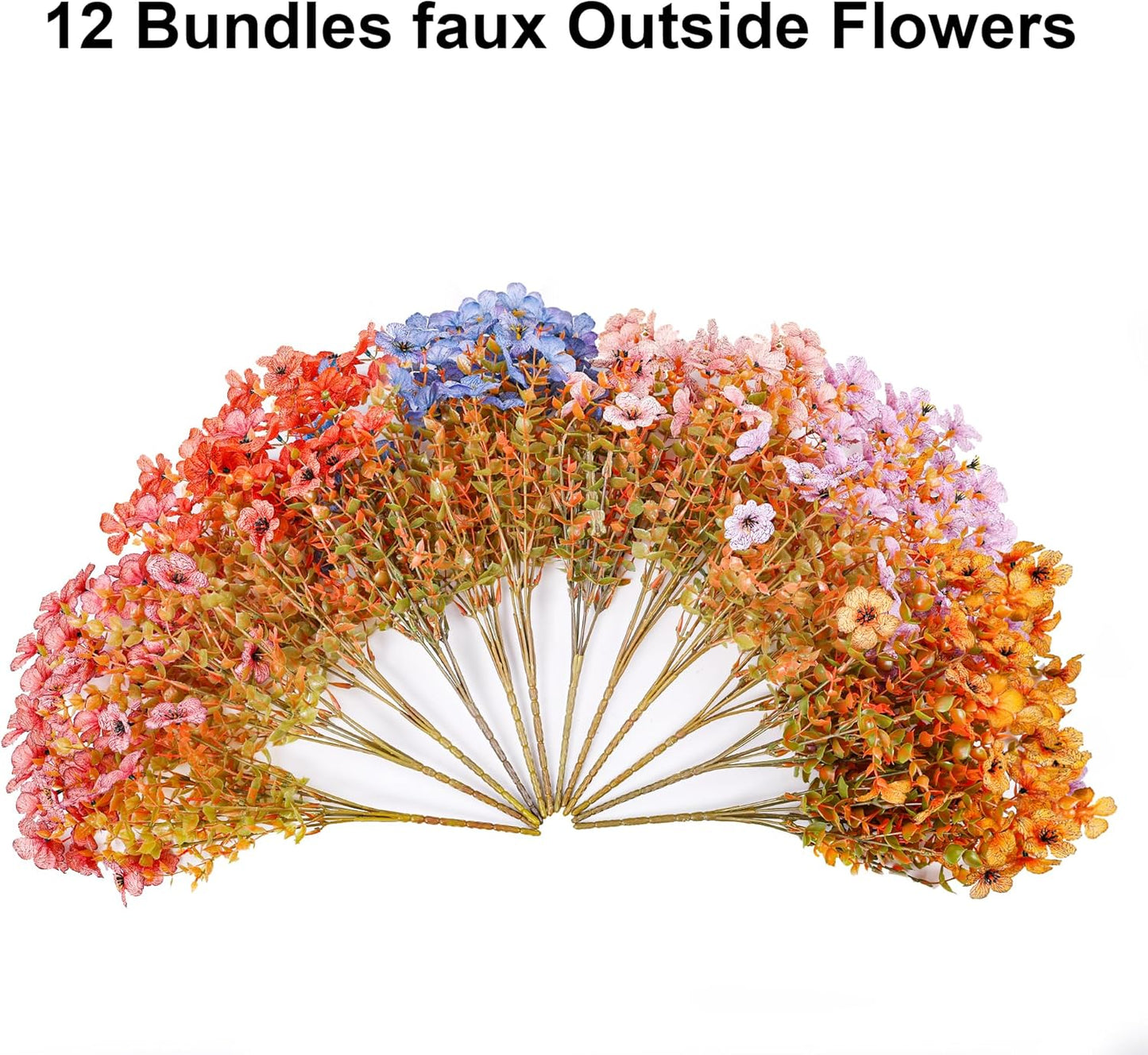 Artificial Fall Flowers Faux Mums for Outdoor Indoor Garden Home Decoration, Faux Flower Daisy with Eucalyptus Leaves Fake Plants Greenery Boxwood Porch Patio, 12 Bundles (6 Fall Multicolor)