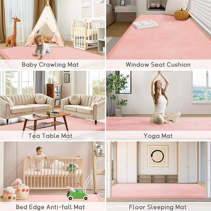 Baby Play Mat for Floor Tummy Time Mat Nursery Rug Muscle Mat Area Rug Playroom Rug Tatami Mat 6'7"x5'11" Memory Foam 1.3" Thick Crawling Mat for Babies,Toddlers, Infants, Kids,Floor Mat(Pink)