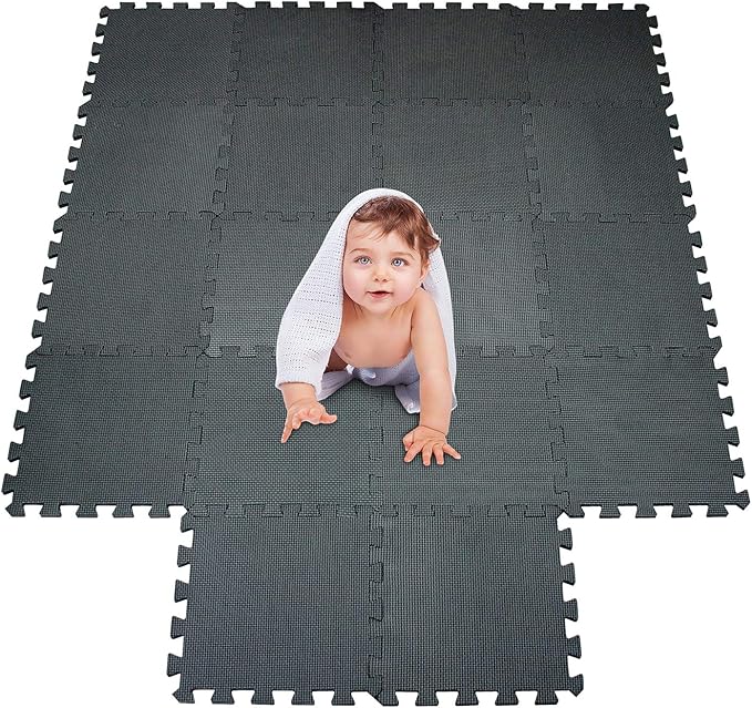 meiqicool Foam Play Mat Thick Soft EVA Interlocking Foam Floor Mats Children Yoga Exercise Multi Jigsaw Puzzle Blocking Board Kids Playmats Play Black 18 Piece D