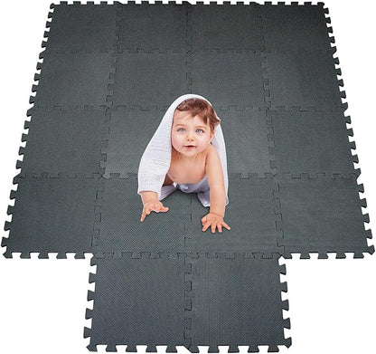 meiqicool Foam Play Mat Thick Soft EVA Interlocking Foam Floor Mats Children Yoga Exercise Multi Jigsaw Puzzle Blocking Board Kids Playmats Play Black 18 Piece D