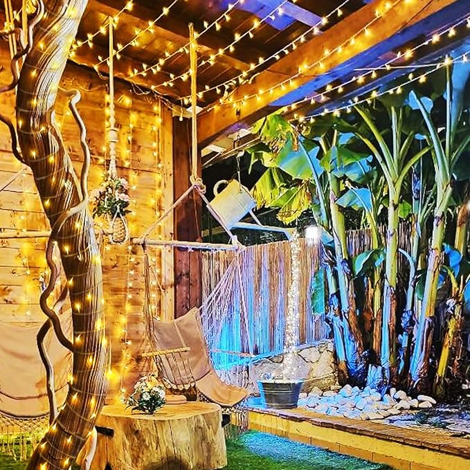 KNONEW Christmas String Lights Indoor Plug in,50FT 150LED Outdoor Waterproof Fairy Lights,8 Lighting Modes,Timer Memory Function for Bedroom Patio Balcony Party (Warm White)