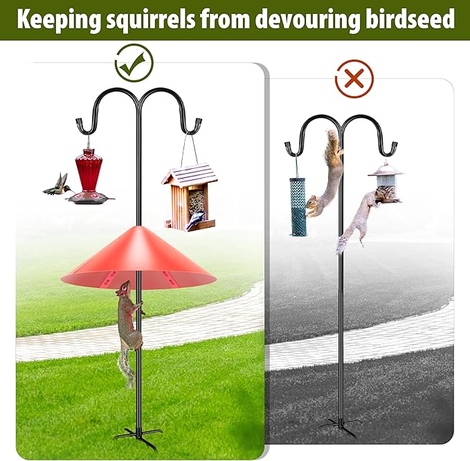 Squirrel Baffle for Bird Feeder Pole, 19-Inch Outdoor Bird Feeder Guard, Squirrel-Proof Birdhouse Baffles, Shepherd's Hook for Outside(Red)