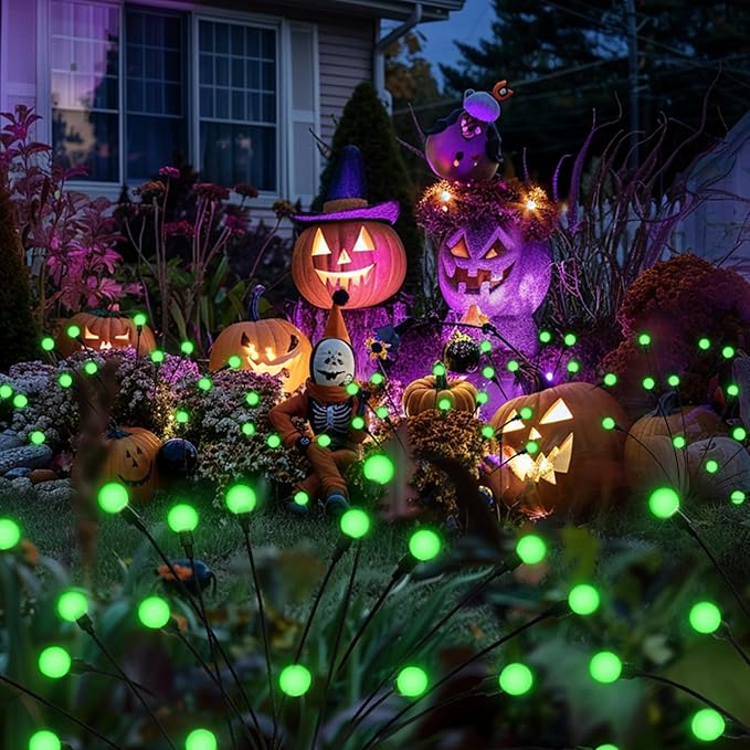 Solar Garden Lights,Halloween Lights Outdoor 20 LED Firefly Halloween Garden Lights Outdoor,Solar Lights for Outside,Solar Lights Outdoor Waterproof for Halloween,Christmas,Yard,Patio(Green)