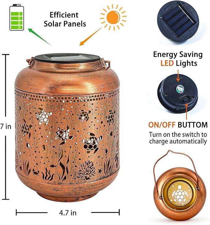 Sea Turtle Solar Lanterns Outdoor Waterproof,Hanging Solar Lights Sea Turtle Gifts for Women Metal LED Decorative Light for Yard,Patio,Lawn,Tabletop,Pathway,Landscape,Garden Decor