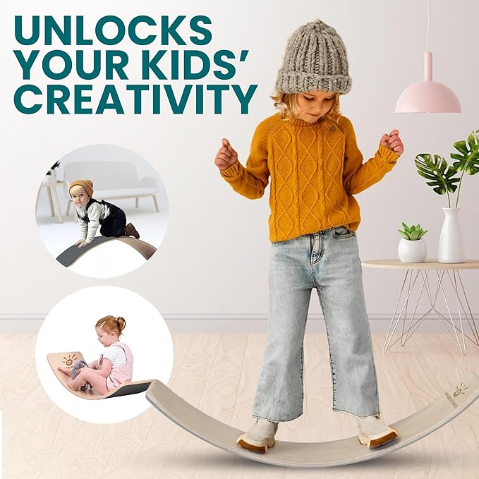 Kids Balance Board- Wobble Stability, Balancing Board For Kids, Kids Wooden Toys - Made of Beech Plywood - 32.28"L x 11.81"W x 0.59"H - Up to 500 Lbs Capacity