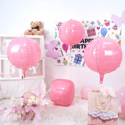 Giant 4D Foil Balloons, 6Pcs Large Metallic Pastel Pink Round Balloons, 22 Inch Big Round Foil Balloon for Pink Birthday Party Baby Shower Wedding Decorations