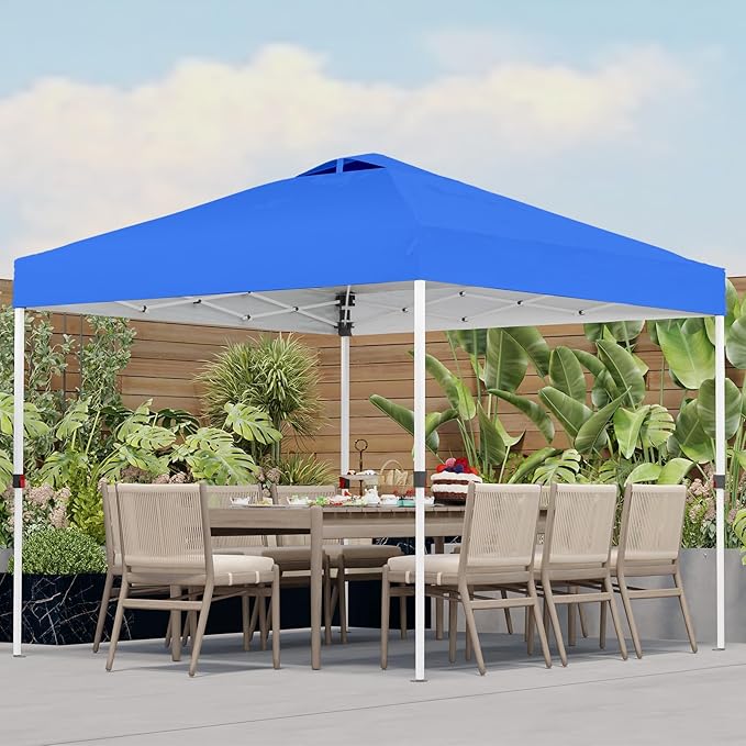 Shades 10x10 Pop Up Canopy with One Push Setup,Heavy Duty Beach Tent with Wheels for Easy Moving, Sun Shelter for Parties,Events, Outdoor Gazebo with 420D Coated Waterproof Blue Fabric