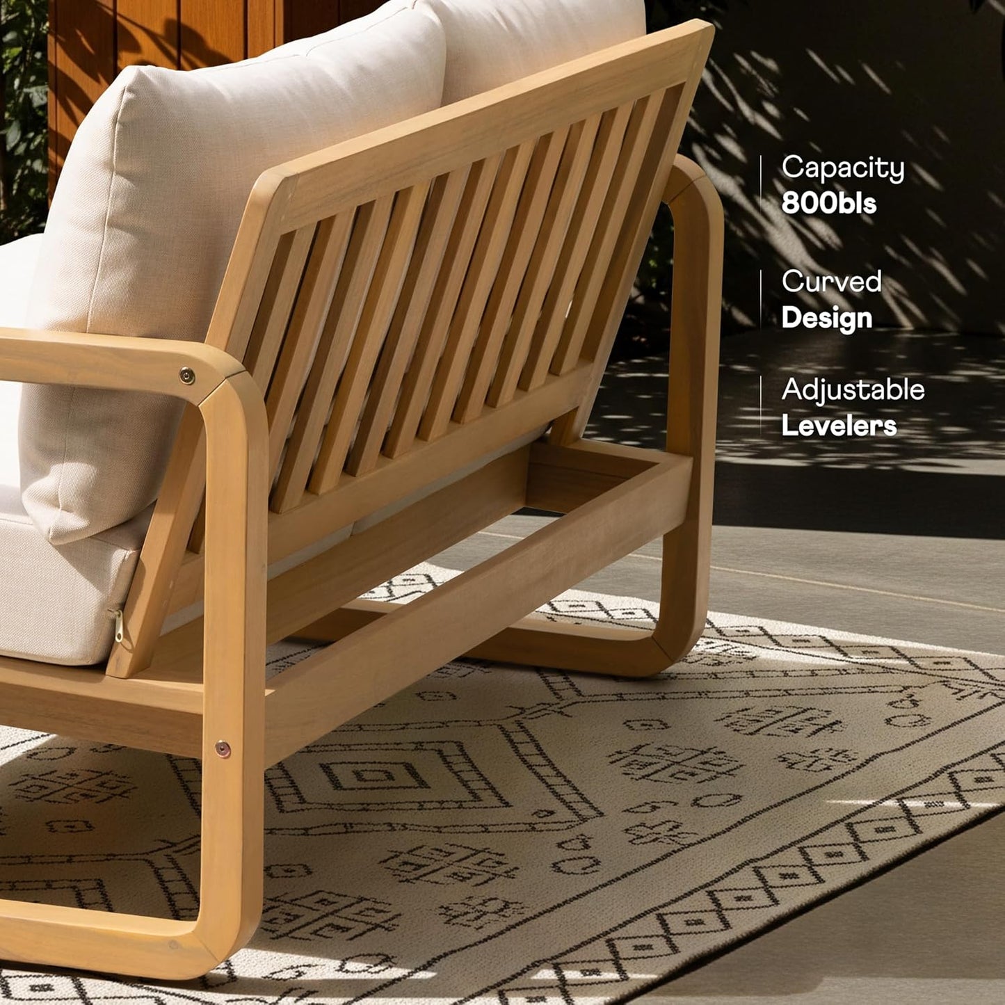 Idzo Ivy Loveseat with Coffee Table – Beige Fabric, 2-Seater Outdoor Sofa Set for Balcony, Patio or Garden – Stylish Love Seat Couches for Small Spaces