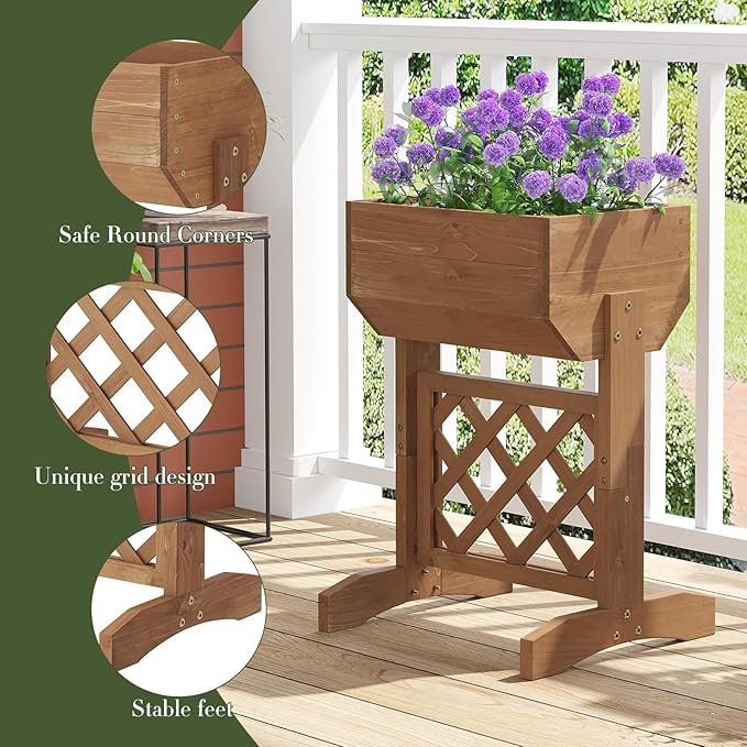 Raised Garden Bed, Standing Vertical Horticulture Planter Box for Backyard, Patio, Balcony, Planter for Flowers Herbs Vegetables for Indoor & Outdoo Decor with Trellis (Brown)