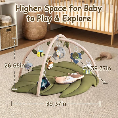 Infant Activity Center for Newborn to Develop Motor Cognition Leaves Leaf-Shaped Baby Play Gym & Activity Mat Extra Large Tummy Time Mat with 8 Detachable Toys