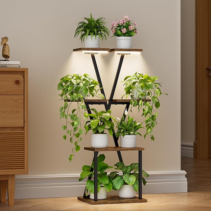 Plant Stand Indoor with Grow Lights - Corner Plant Shelf, 39" Corner Shelf for Indoor Plants Multiple, 4 Tiered Metal Holder for Living Room, Patio, Hallway, Black