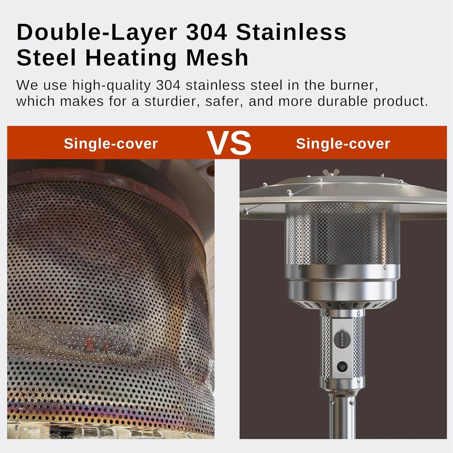 EAST OAK 50,000 BTU Patio Heater with Sand Box, Double-Layer Stainless Steel Burner, Table Design, Safety Protection System, Wheels, Propane Patio Heater for Home and Commercial, Stainless Steel