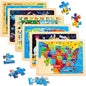 Christmas Wooden Puzzles for Toddlers 3-5,6 Packs 24Pcs Jigsaw Wooden Solar System Puzzles for Ages 4-8,Preschool Educational Brain Toys Gifts for Boys and Girls 2 4 3 5 Year Old（World Map）