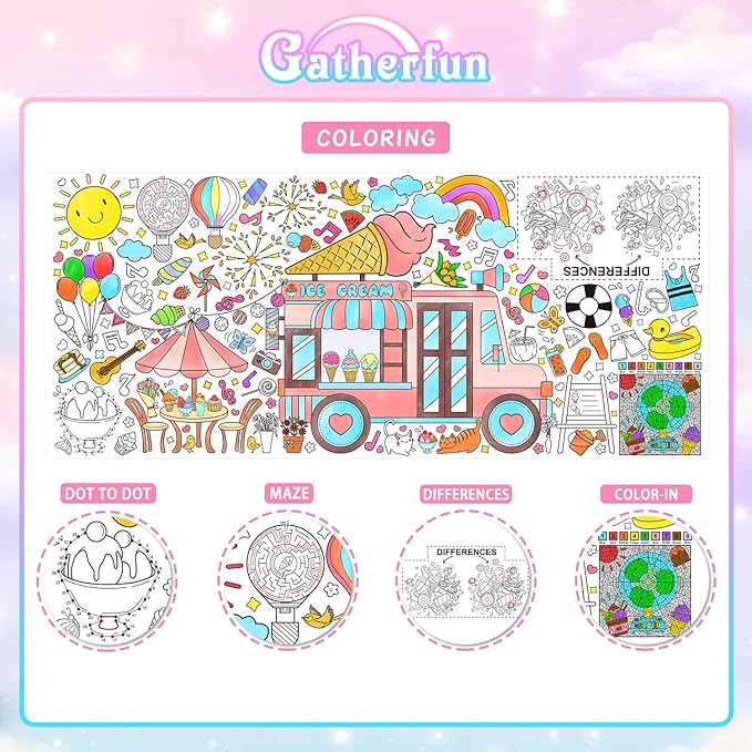 Giant Coloring Poster for Classroom Wall - Versatile 31.5 x 72 Inches SUMMER Activity Poster/Table Cover, School Parties, SUMMER Birthday Party and Special Events Decoration