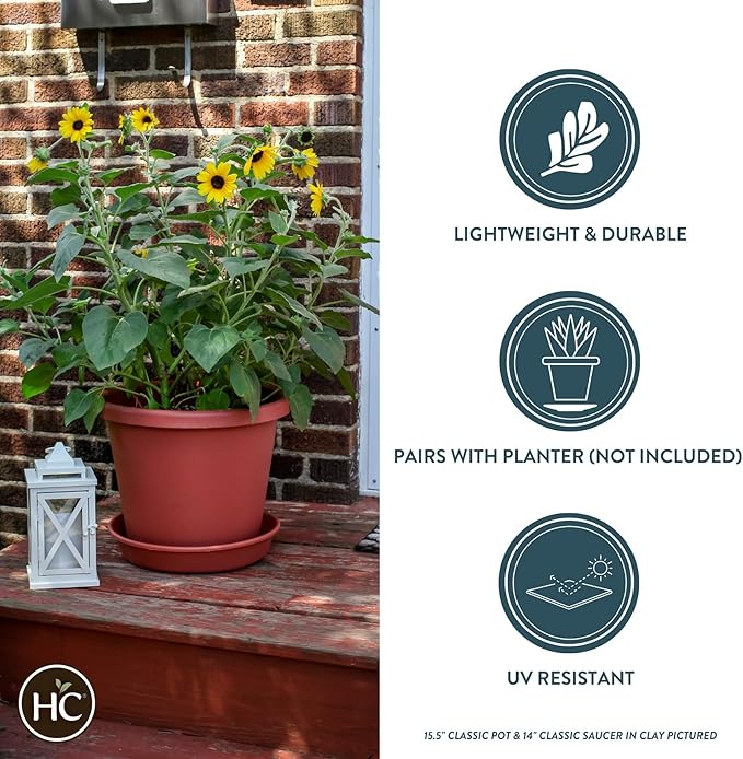 The HC Companies 10 Inch Round Plastic Classic Plant Saucer - Indoor Outdoor Plant Trays for Pots - 10.75"x10.75"x1.75" Sandstone