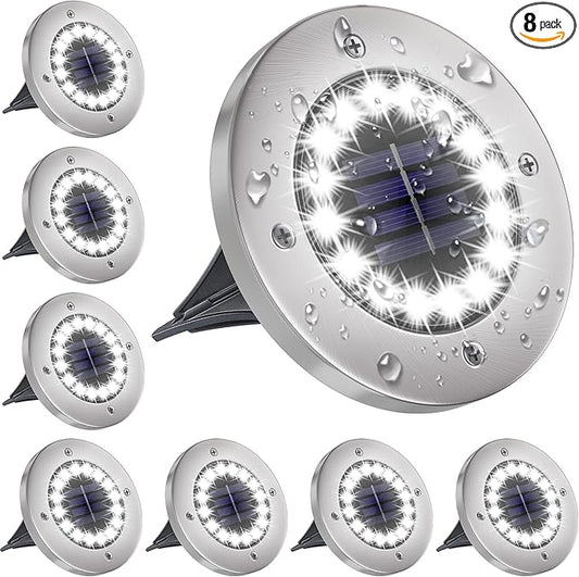 NFESOLAR Solar Lights Outdoor with 16 LEDs, Bright Solar Ground Lights Outdoor Waterproof Solar Pathway Lights for Yard Garden Lawn Walkway Driveway (White 8 Pack)