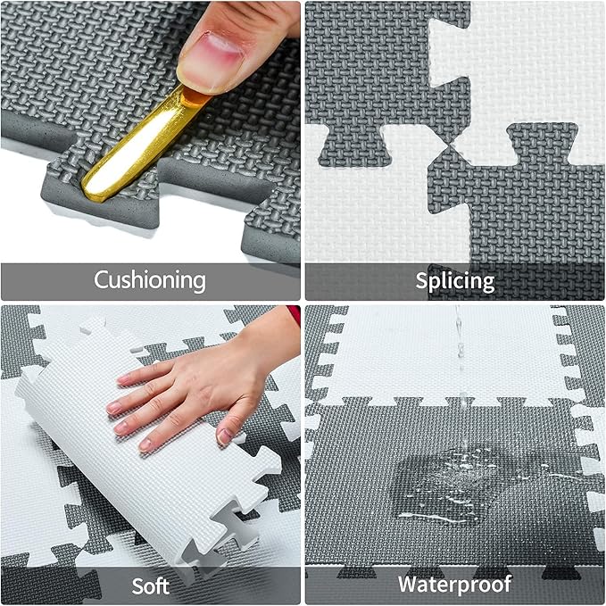 qqpp EVA Rubber 18 Tiles Interlocking Puzzle Foam Floor Mats - Baby Play Mat for Playing | Exercise Mat for Home Workout. Gray. QC-Lb18N