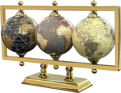Rely+ Set of 3 4'' World Globes Sturdy Metal Gold Stand (NOT PLASTIC!) - Rotating Desktop Globe For Geographic Home Decorative Desk Table Office Gift - Book Shelf Decor World Globe - Landscape