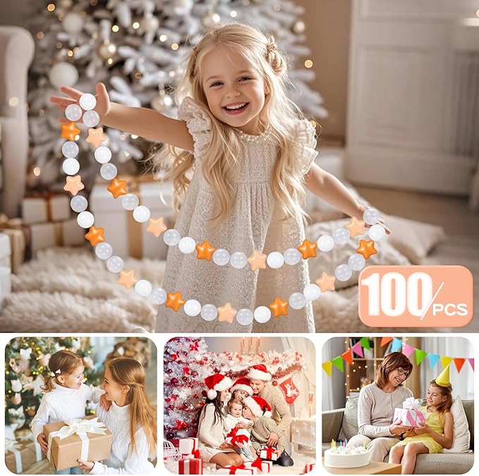 GOGOSO Ball Pit Balls with Starballs 100 - Crushproof Plasticballs for Babies Toddlers Kids Children for 1 2 3 4 5 Years Old,5 Colors,2.15inches, Beige Gold White Clear