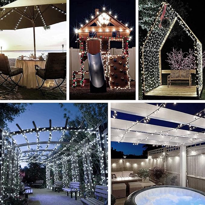 2-Pack 66FT 200 LED Extendable White Christmas String Lights (Green Wire), Christmas Tree Lights with 8 Modes, Indoor Outdoor Plug in Fairy String Lights for Xmas Decor Party Garden (Cool White)