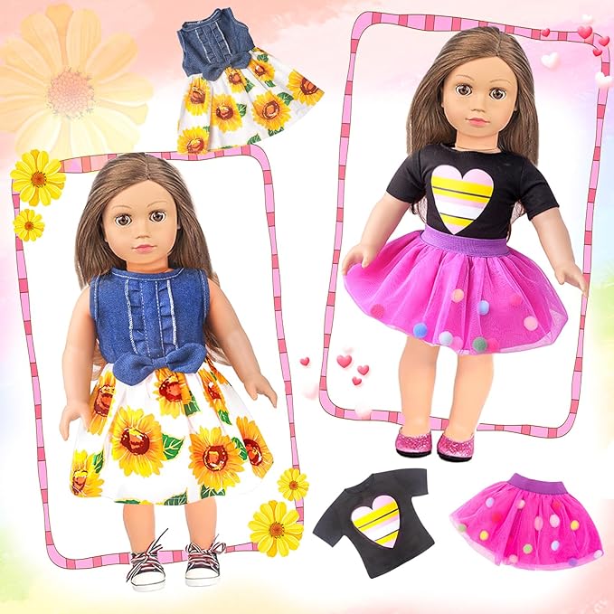 American Doll Clothes Gift for 18 Inch Doll Clothes and Accessories, 8 Complete Sets of Clothing for Birthday (NO Doll)