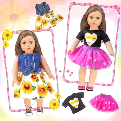 American Doll Clothes Gift for 18 Inch Doll Clothes and Accessories, 8 Complete Sets of Clothing for Birthday (NO Doll)