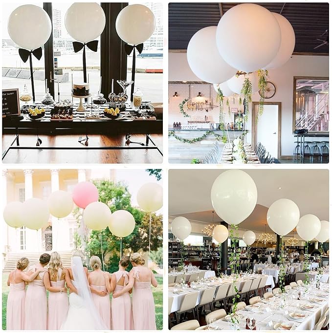 Giant 4D Foil Balloons, 6Pcs Large Metallic White Round Balloons, 22 Inch Big Round Foil Balloon for White Birthday Party Baby Shower Wedding Decorations