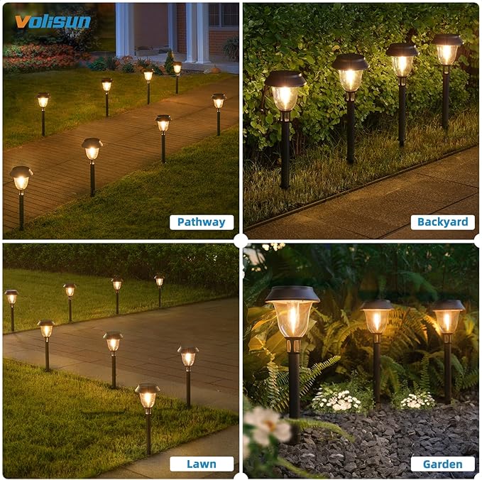 Solar Pathway Lights,12 Pack LED Solar Lights Outdoor Waterproof,3200K Landscape Lighting,2 Brightness Mode Solar Path Lights,Landscape Lights,Solar Garden Lights for Yard Lawn Walkway Driveway