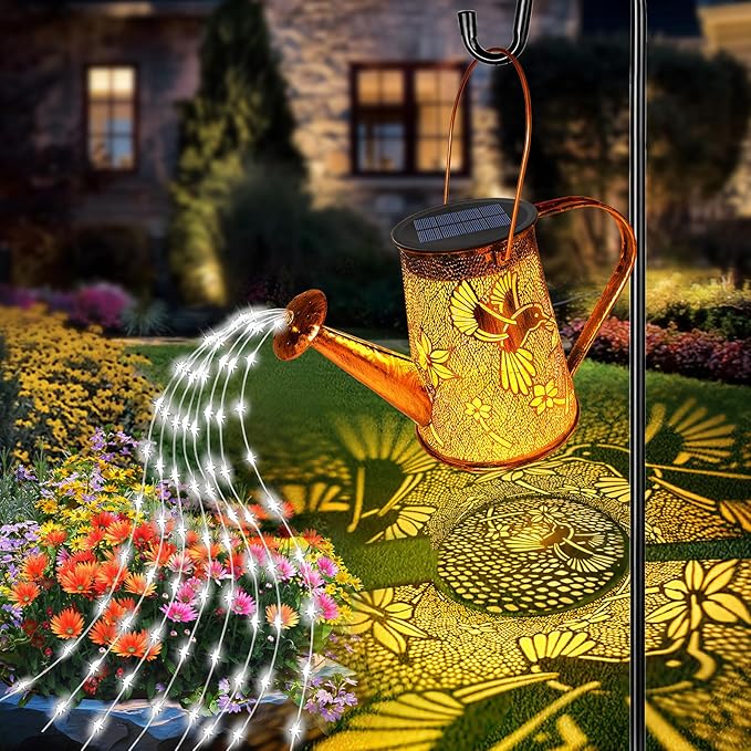 Solar Watering Can Lights, Hummingbird Christmas Gifts for Women Mom Grandma Birthday, Waterproof Outdoor Garden Decor Large Hanging Solar Lanterns Garden Lights for Patio Porch Yard Flowerbed Pathway