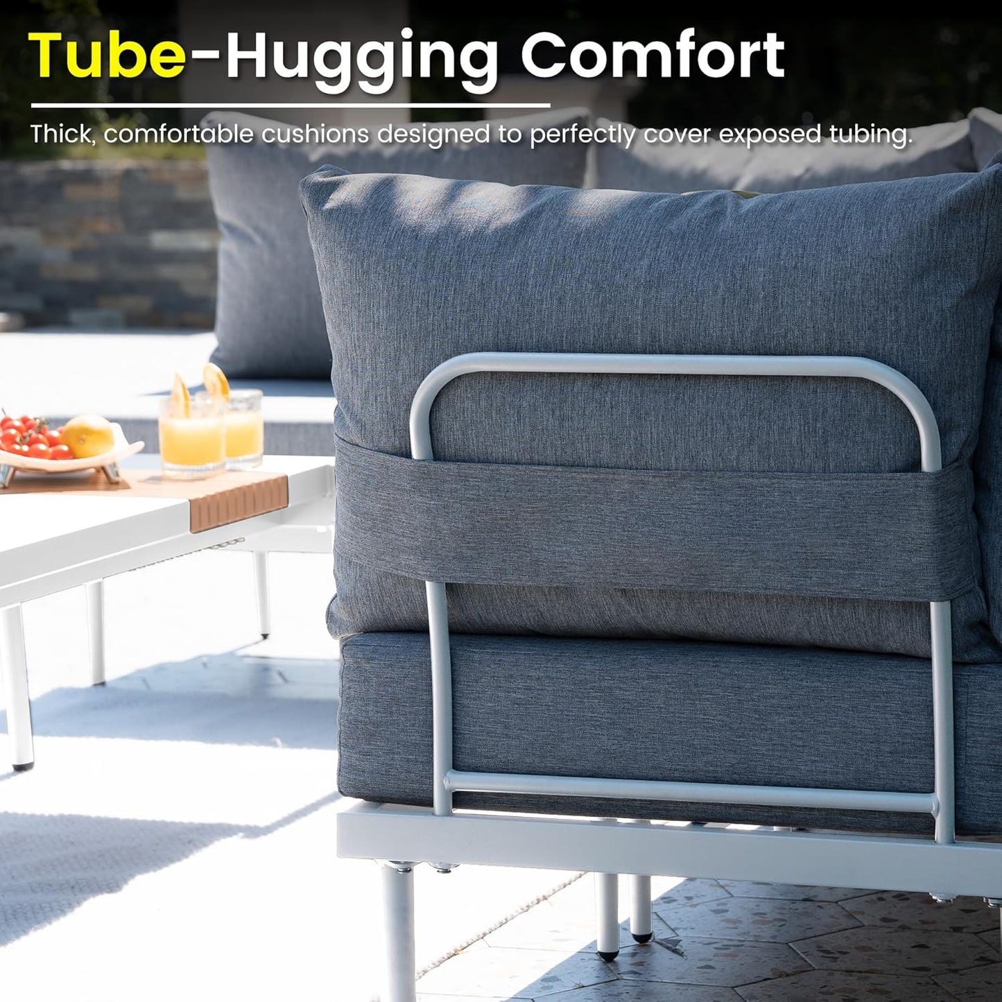 Sundale Outdoor 9 Pieces Metal Patio Furniture Set, Outdoor Sectional Sofa w/6 Inch Olefin Cushion and Coffee Table, Modern Outdoor Conversation Sets